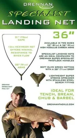 Drennan - Specialist Landing Net -Carp Fishing Rods Verkoop Winkel drennan specialist landing net label 36in